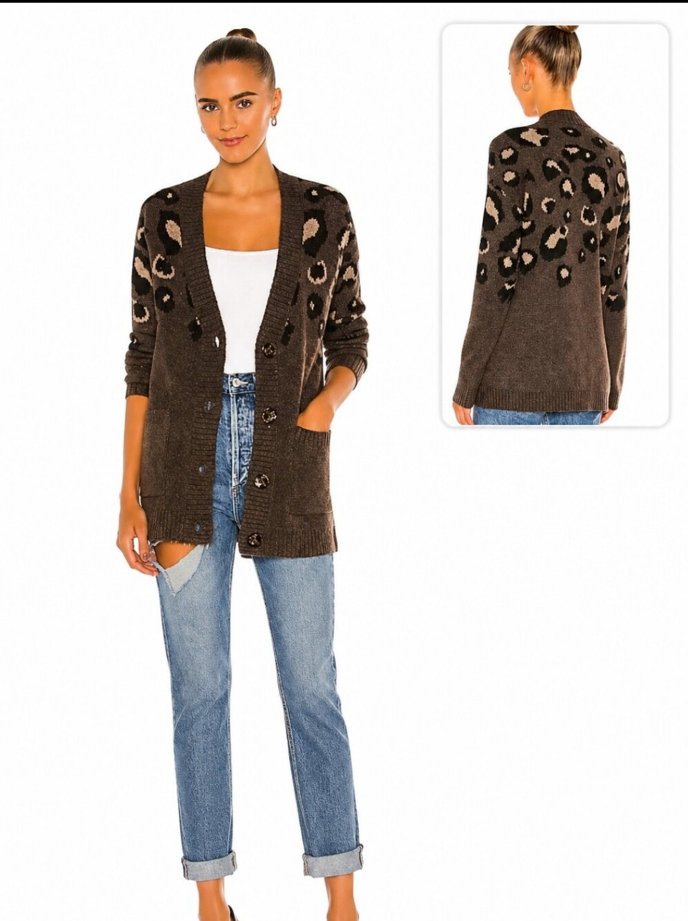 Heartloom Brown Cardigan Animal Leopard Print Cozy Soft Neutral brown  sz S